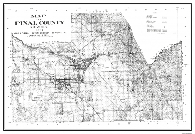 Old County Map Pinal Arizona 1932