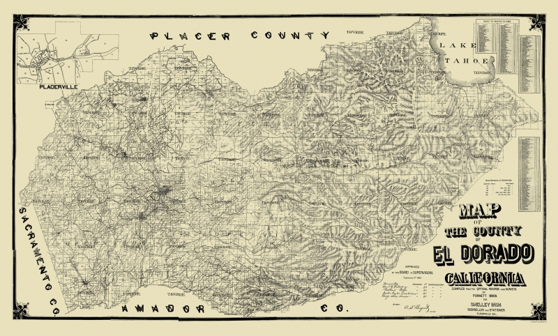 Old County Map El Dorado California Landowner 1895