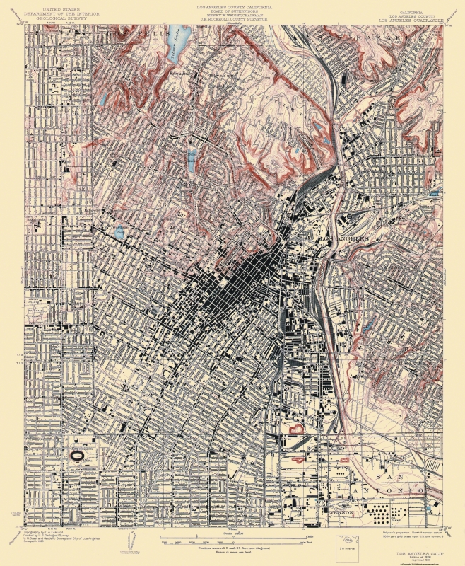 Old Topographical Map Los Angeles California 1928