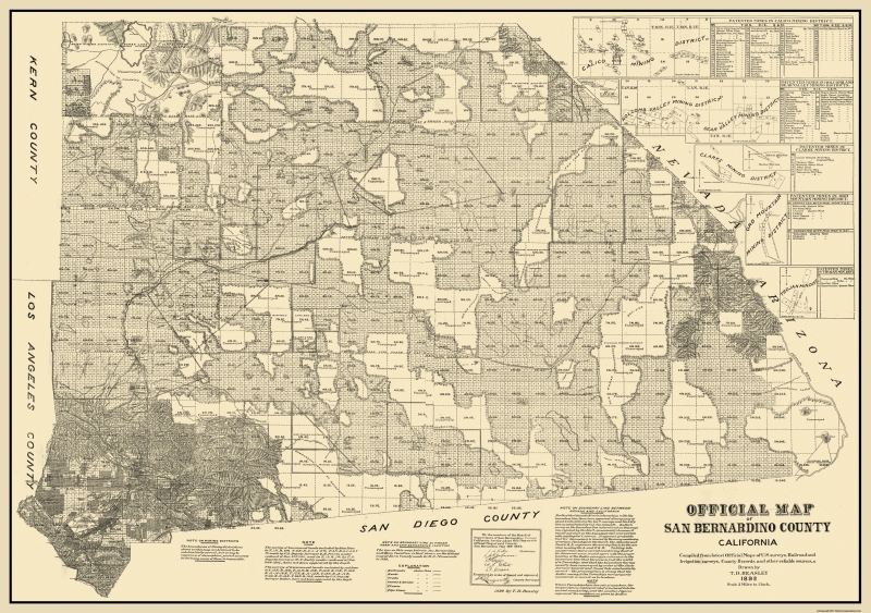 Old County Map San Bernardino California Beasley 1892