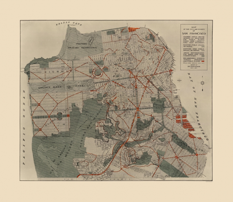 Old City Map San Francisco California Burnham 1905