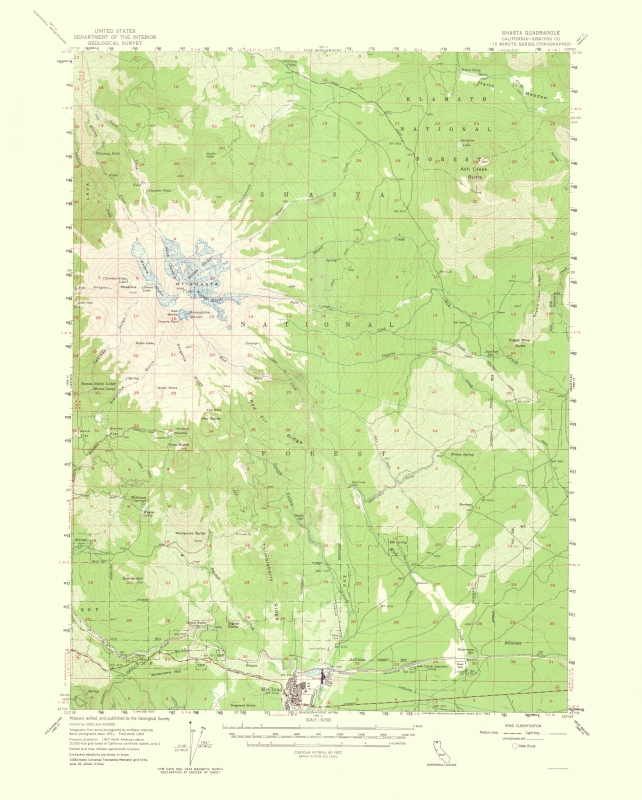 Old Topographical Map Shasta California 1964