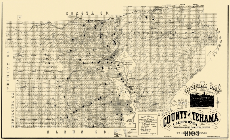 Old County Map Tehama California Landowner 1903