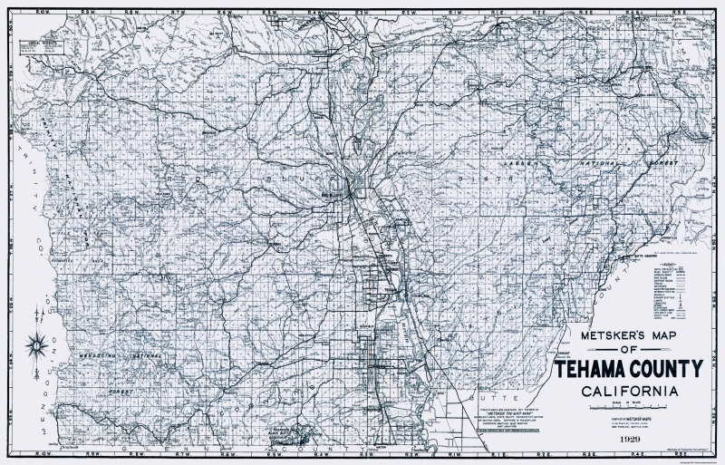 Old County Map Tehama California Landowner 1929