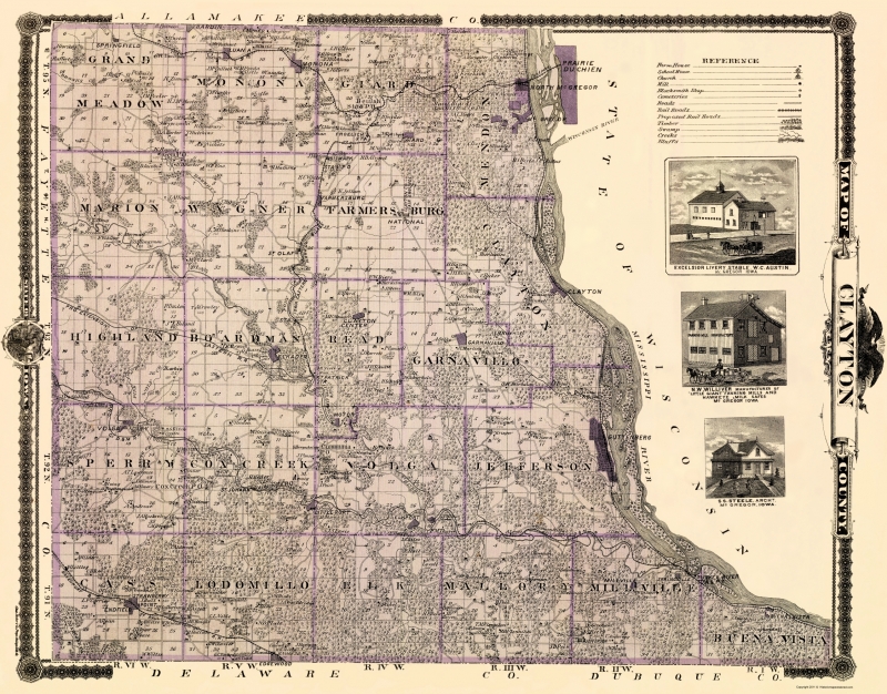 Old County Map Clayton Iowa Landowner Andreas 1874