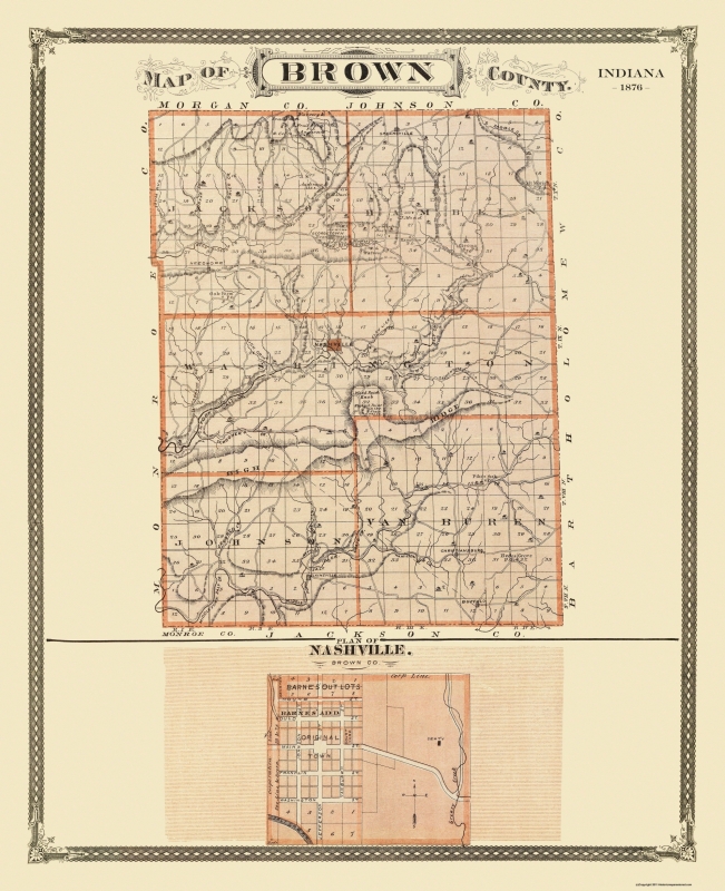 Old County Map Brown Indiana Landowner 1876