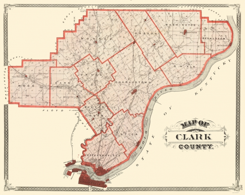 Old County Map Clark Indiana Baskin 1876
