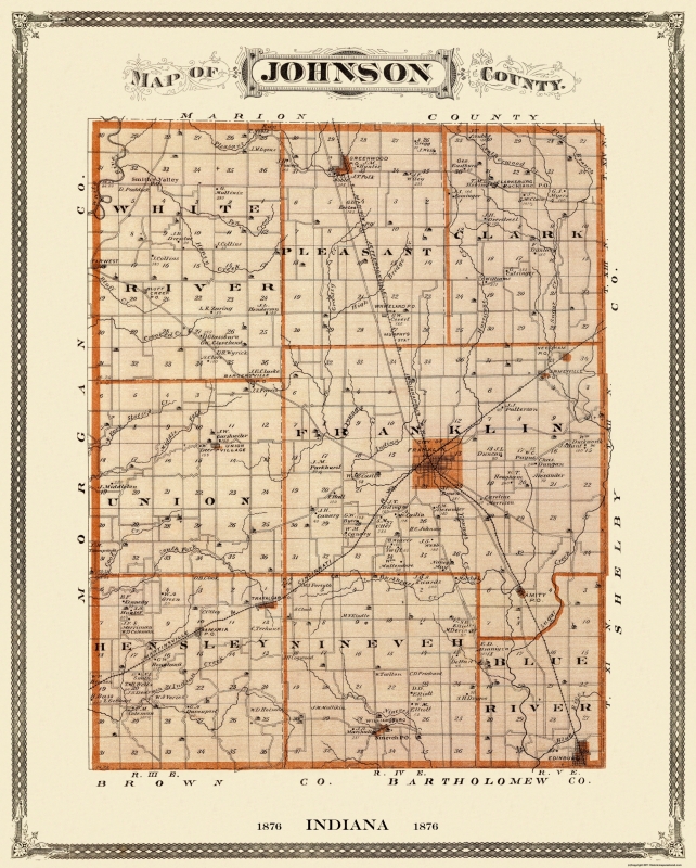 Old County Map Johnson Indiana Landowner 1876