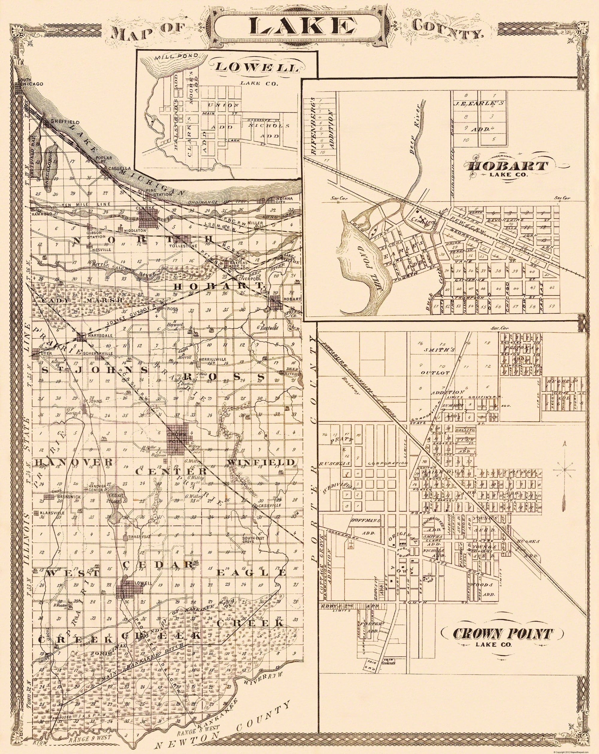 Old County Map Lake Indiana 1876