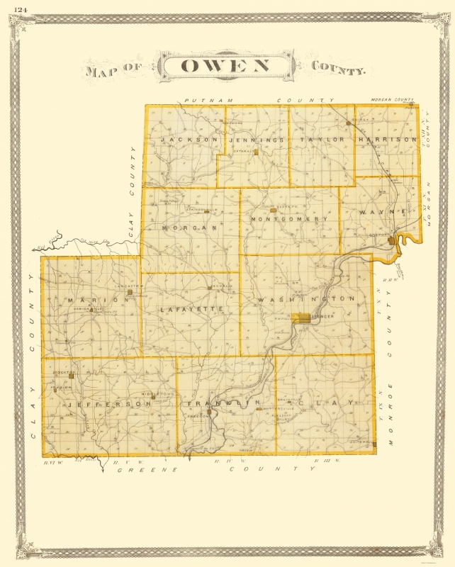 Old County Map Owen Indiana Baskin 1876