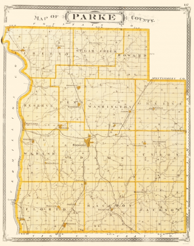 Old County Map Parke Indiana Baskin 1876