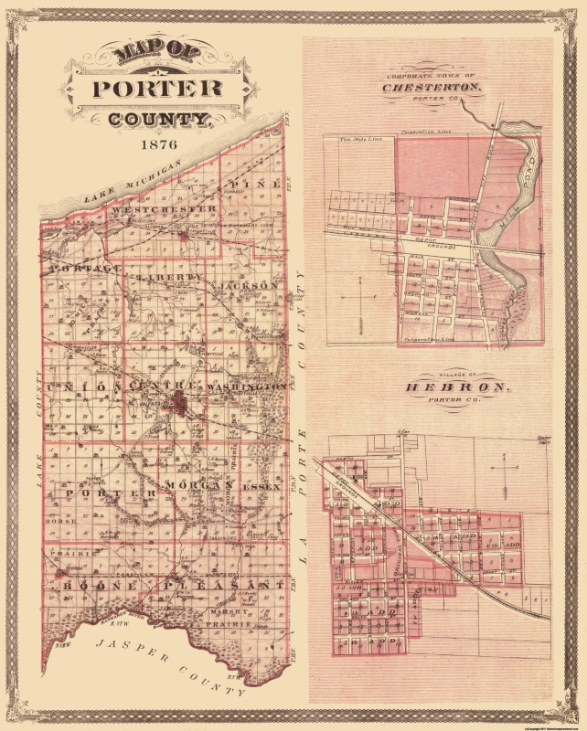 Old County Map Porter Indiana Landowner 1876