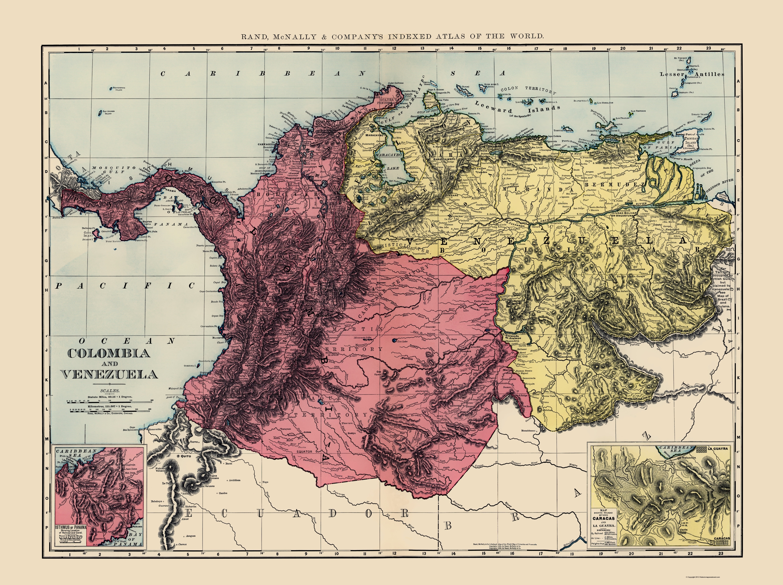 MAP ANTIQUE McNALLY 1898 COLOMBIA VENEZUELA LARGE REPLICA POSTER PRINT PAM1045 