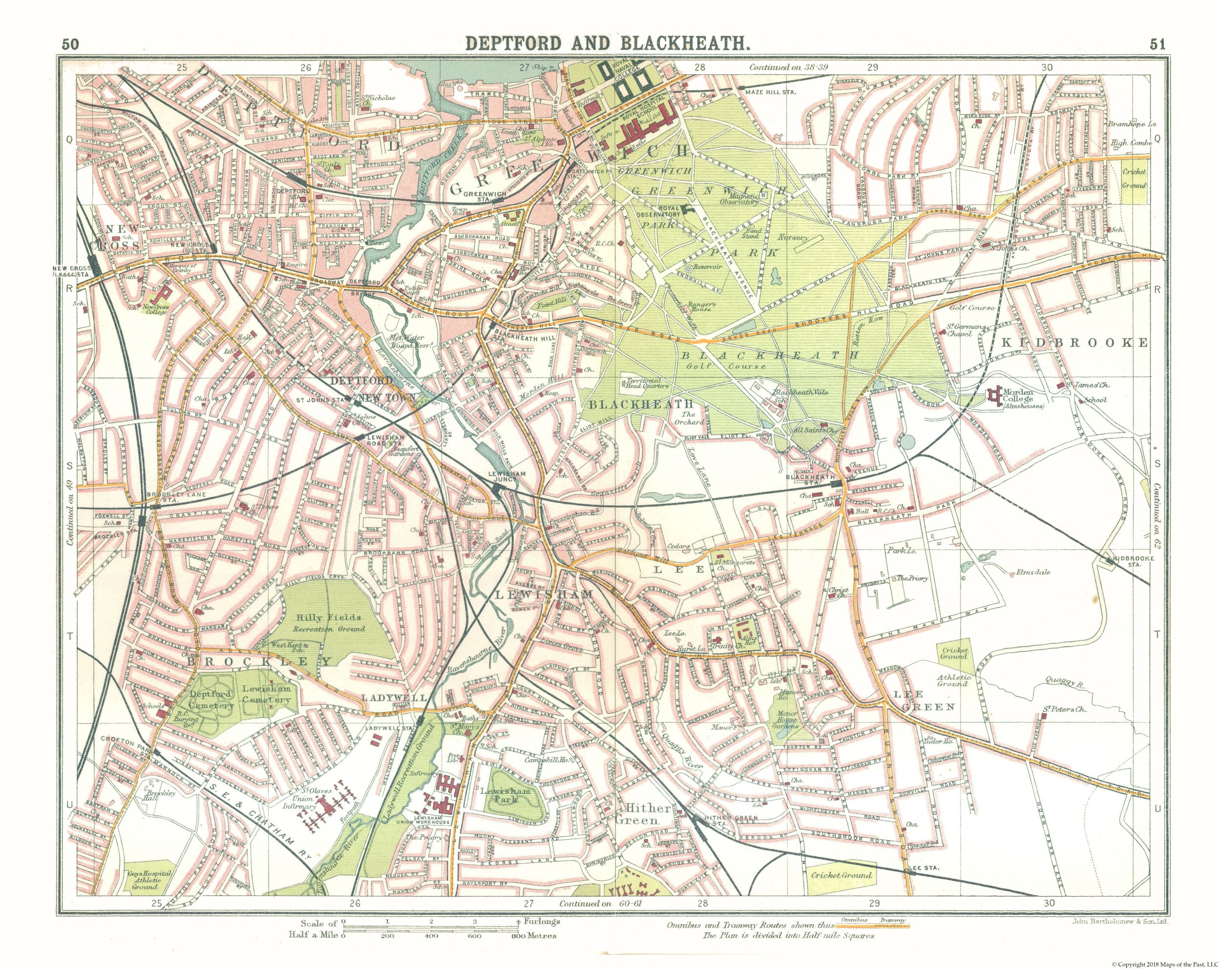 Deptford Blackheath Map London 1908 #24 