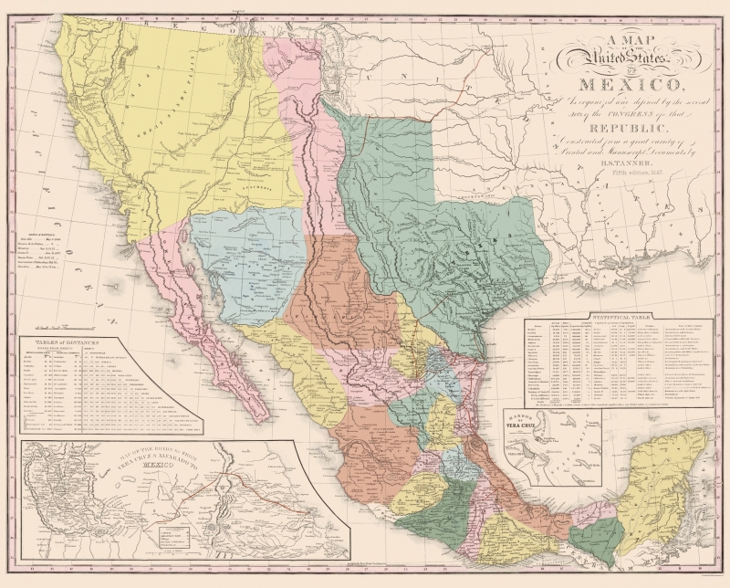 Old Mexico Map United States Of Mexico Tanner 1847