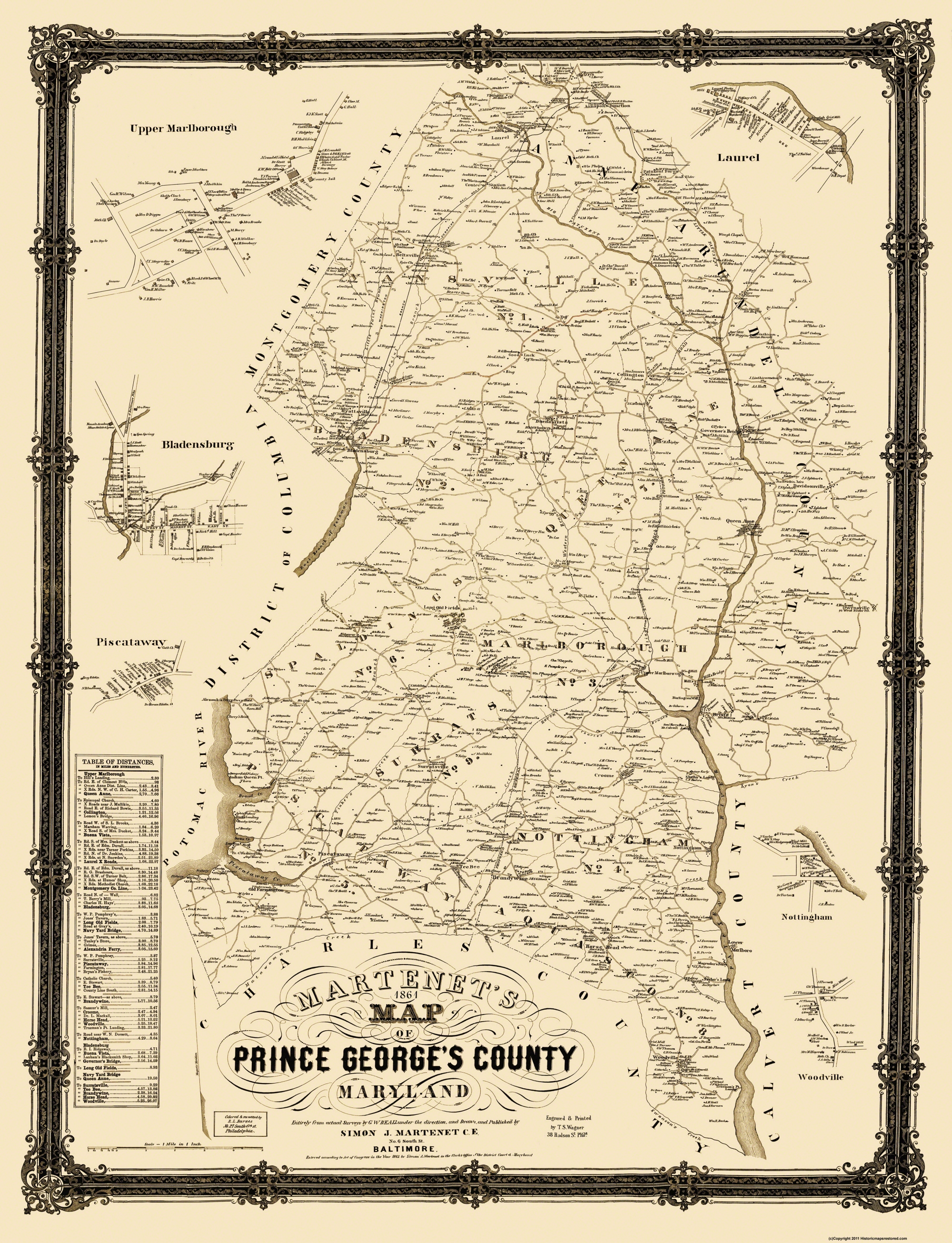 Map of Prince George County Virginia c1864 24x20 