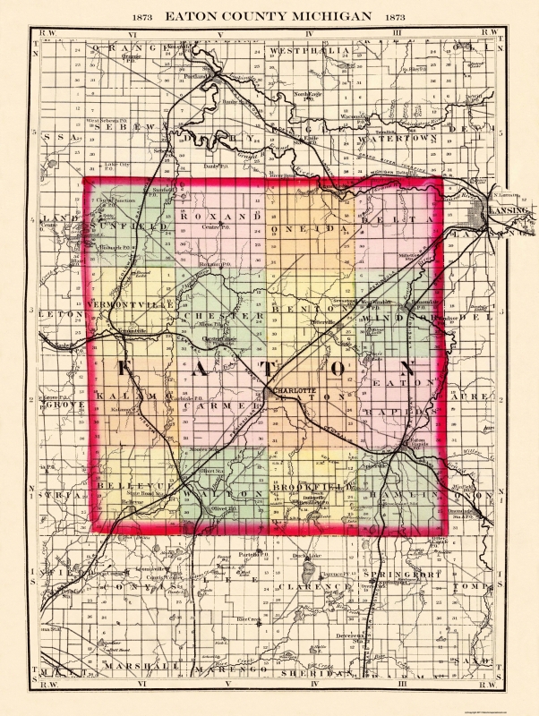 Old County Map Eaton Michigan 1873
