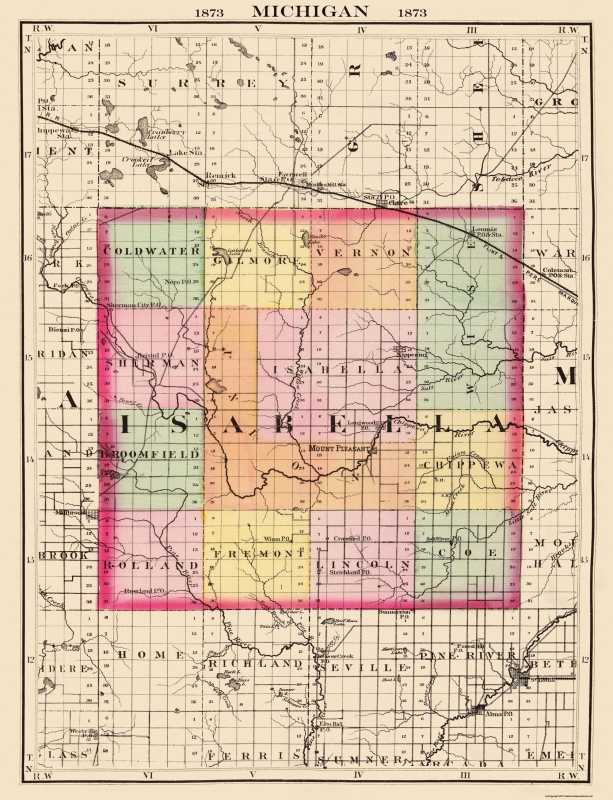 Old County Map Isabella Michigan 1873