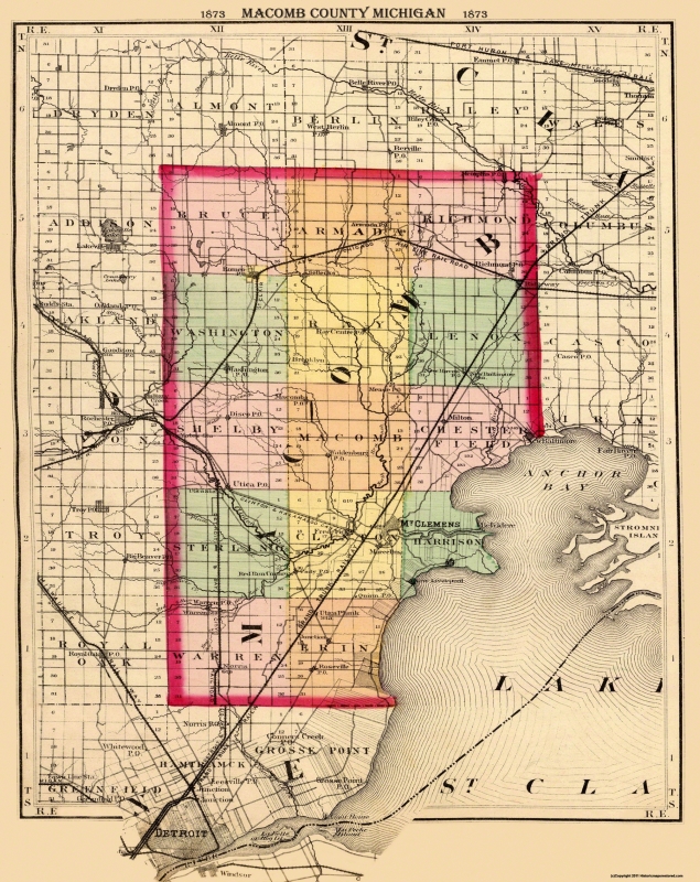 Old County Map Macomb Michigan 1873
