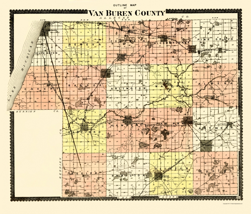 Old County Map Van Buren Michigan Goss 1895