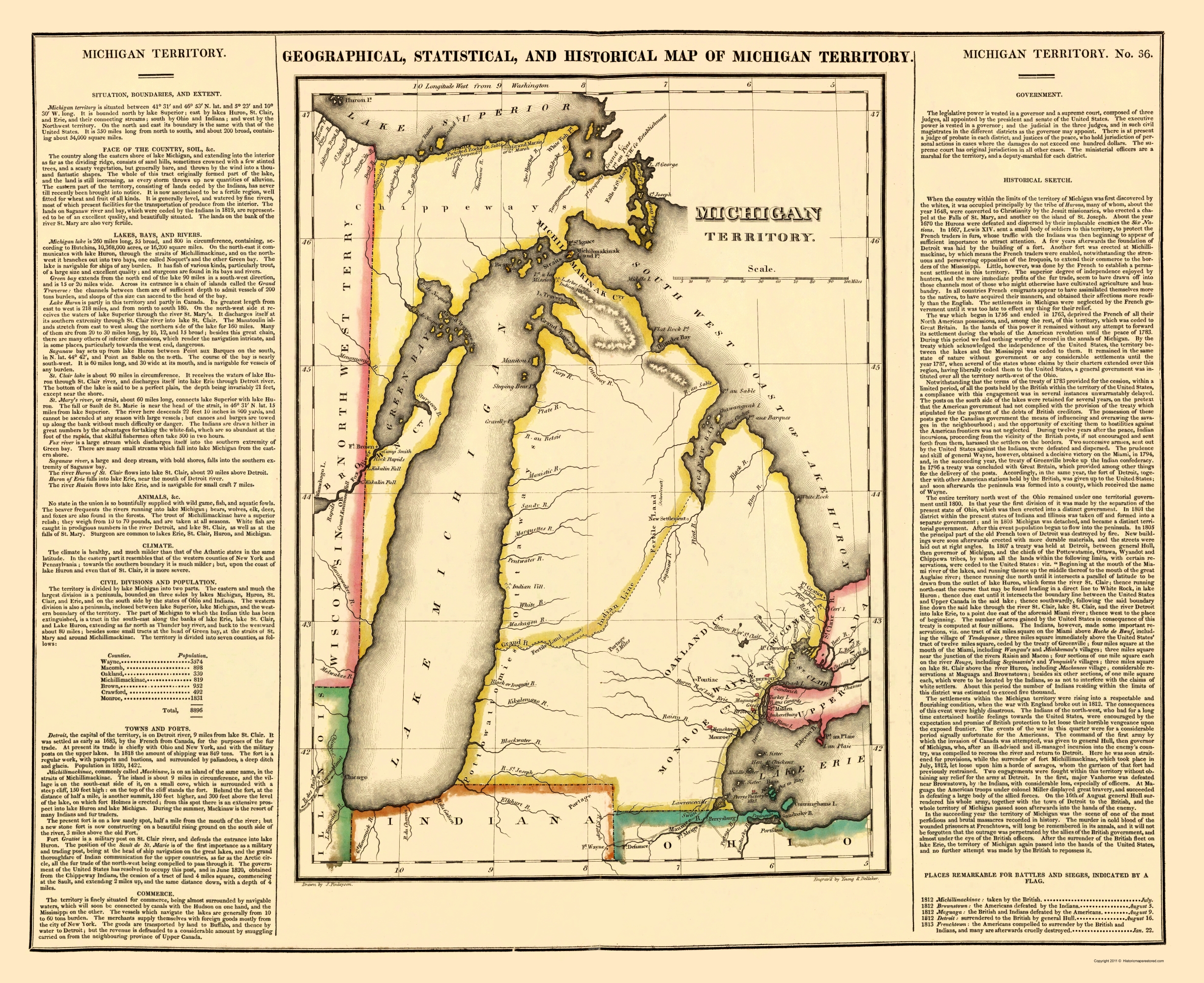 Map of Michigan c1837 repro 34x24 