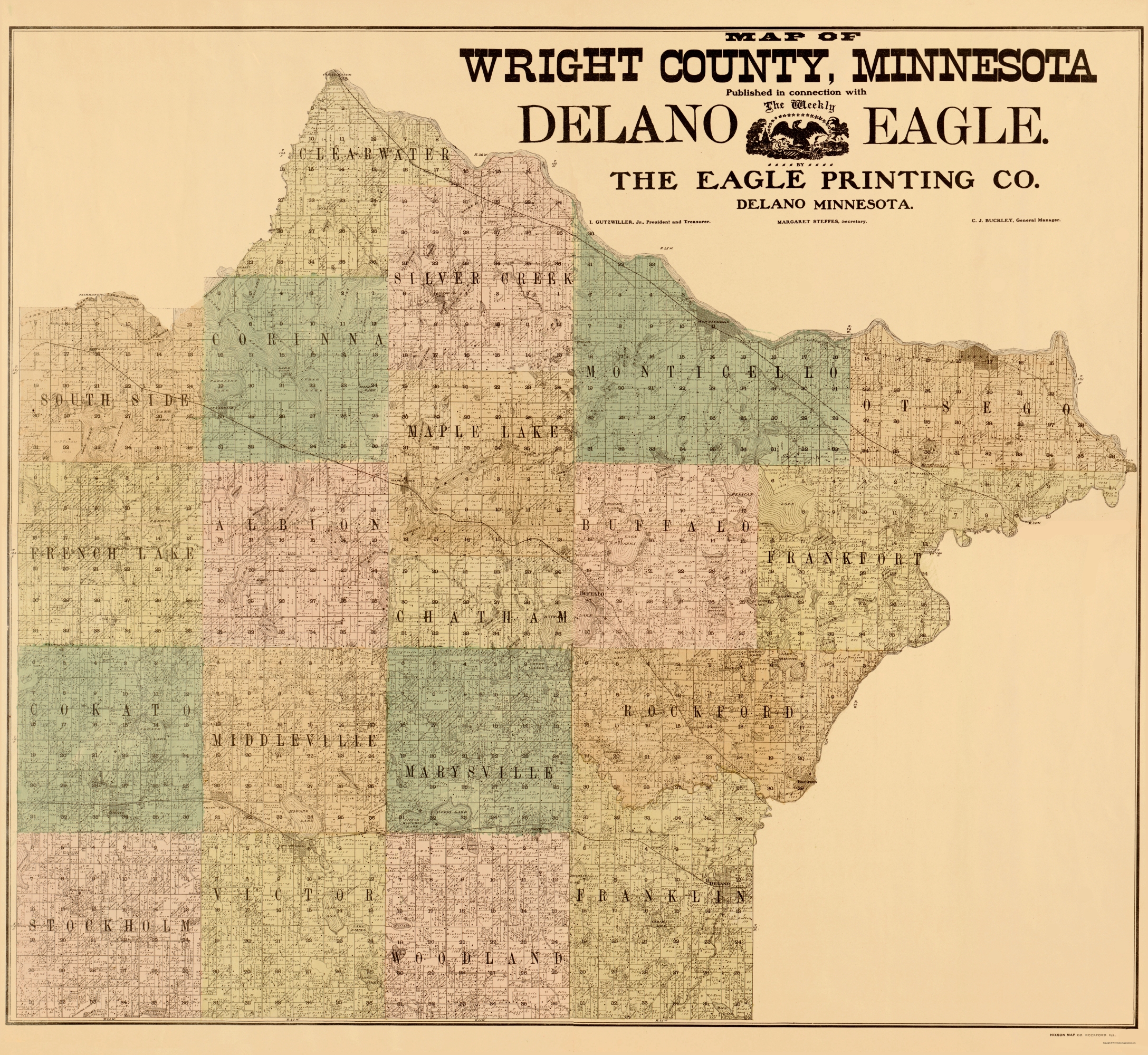 Maps of the Past,WRIGHT COUNTY map,old,Remastered,restored,Map,custom sized...