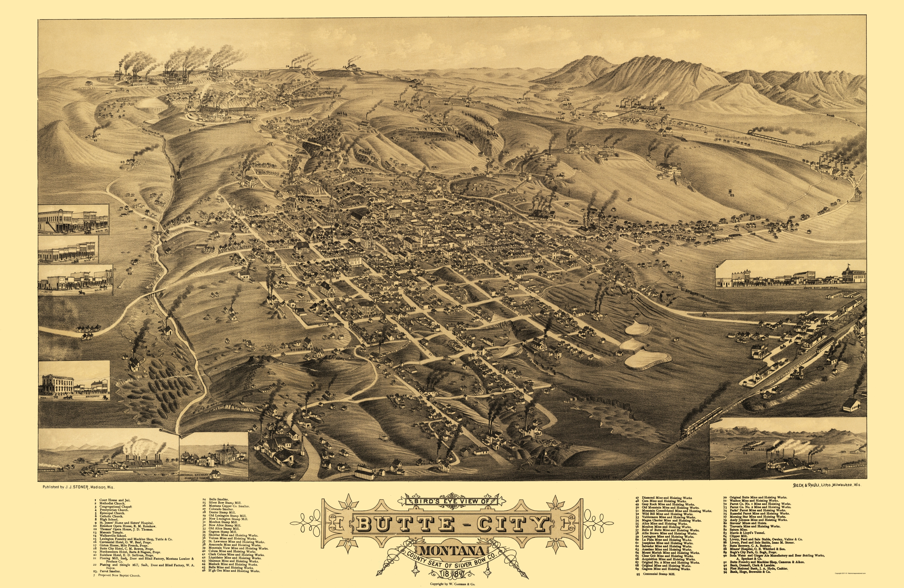 Panoramic Print - Butte Montana - Stoner 1884 - This is an exquisite full-c...