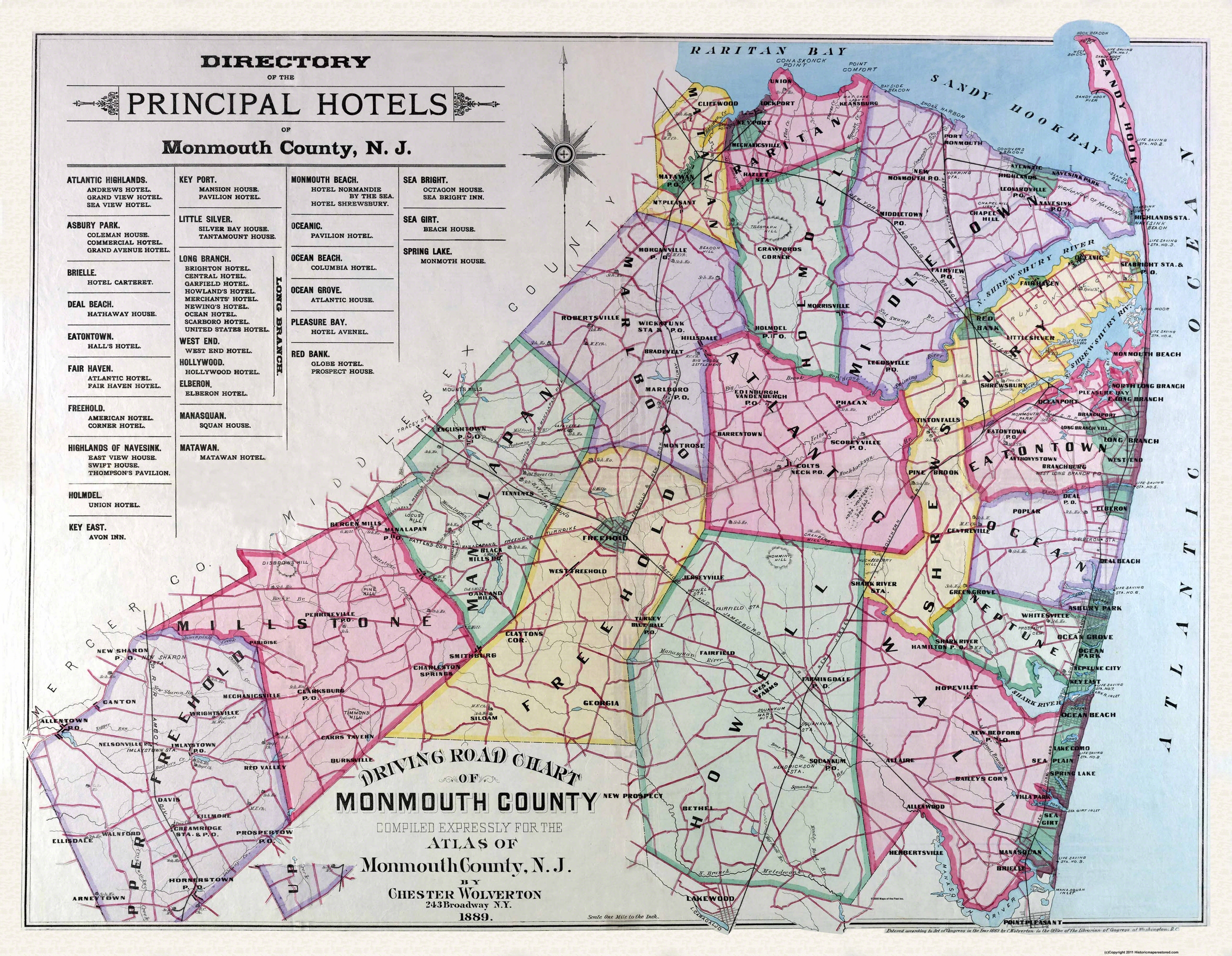 1889 SHREWSBURY TINTON FALLS PINE BROOK MONMOUTH COUNTY NEW JERSEY ATLAS MAP 