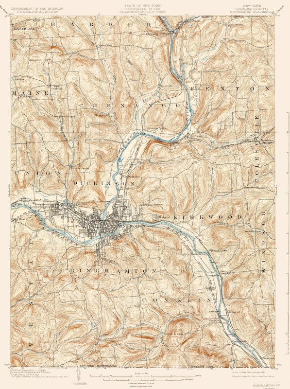Old Topographical Map Binghamton New York 1904