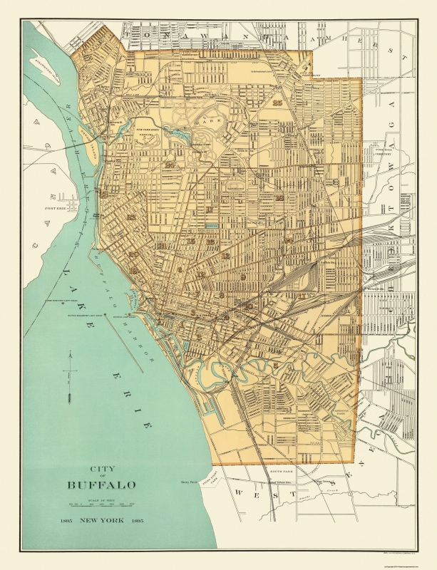NY Vintage Map Circa 1915 Buffalo