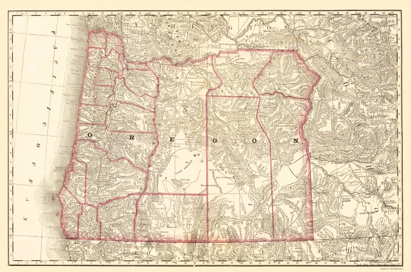 1879 Oregon Map Or Gresham Hood River Independence HUGE 