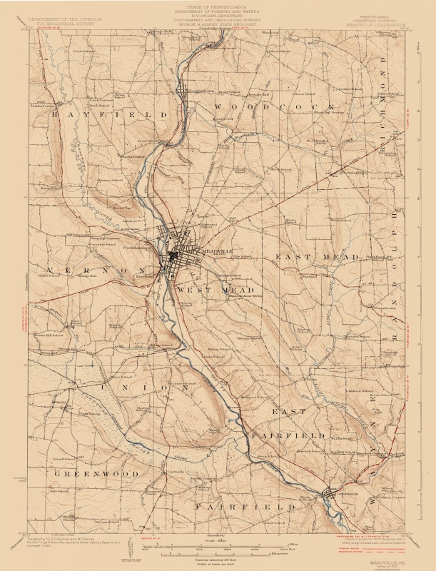 Meadville Pennsylvania Quad USGS 1923-23.00 x 30.10 Topo Map