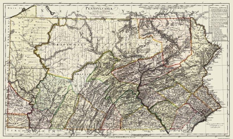 1797 PA MAP Vanderbilt Smock Leisenring Liberty Leechburg  PENNSYLVANIA SURNAMES 