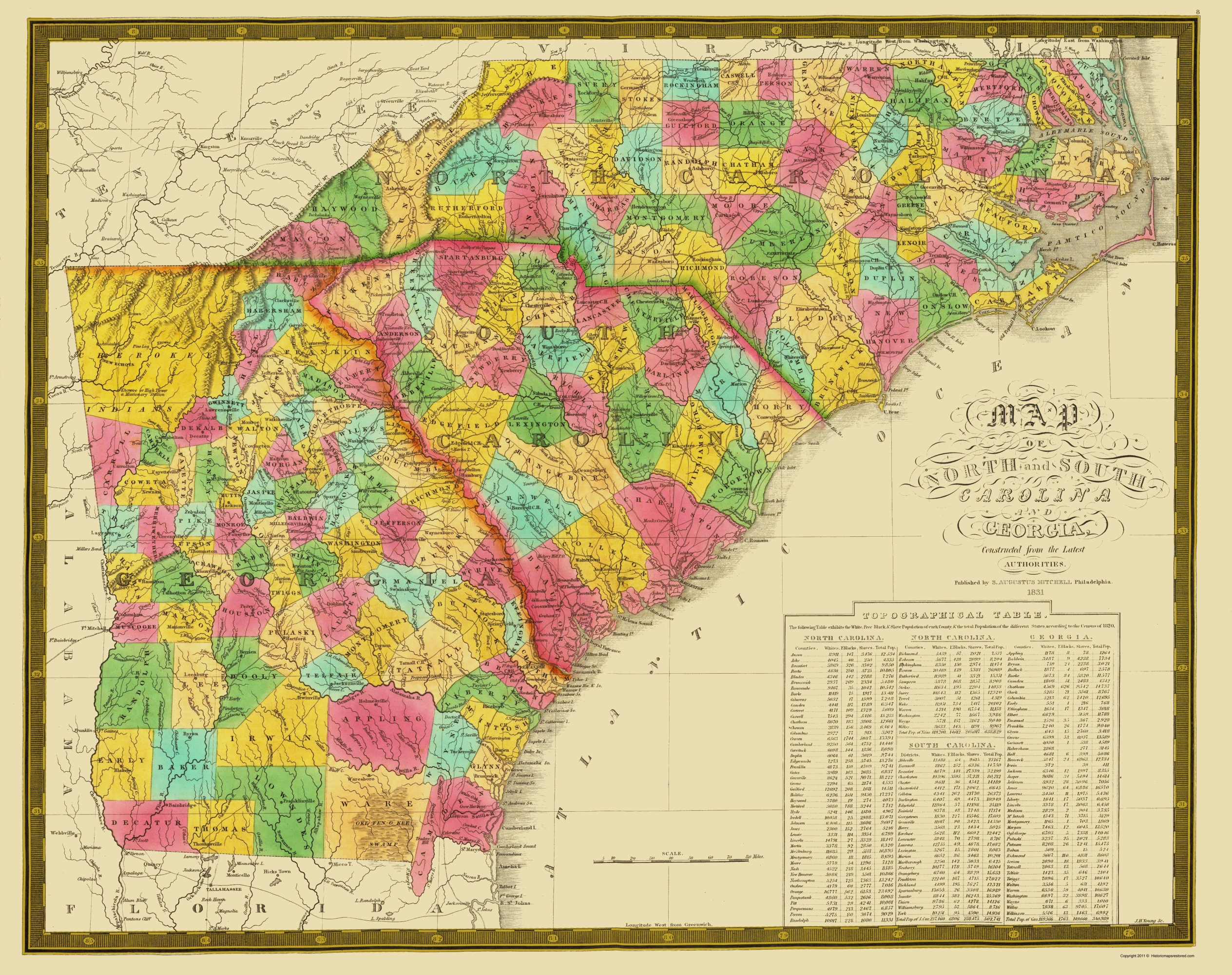 Old Map North Carolina South Carolina Georgia 1831