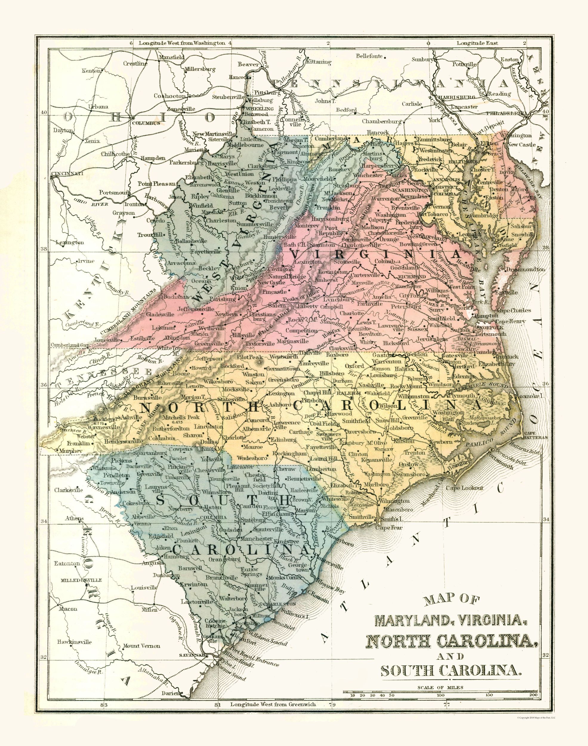 Old State Maps Maryland Virginia North Carolina Mitchell 1869 23 X 29 18
