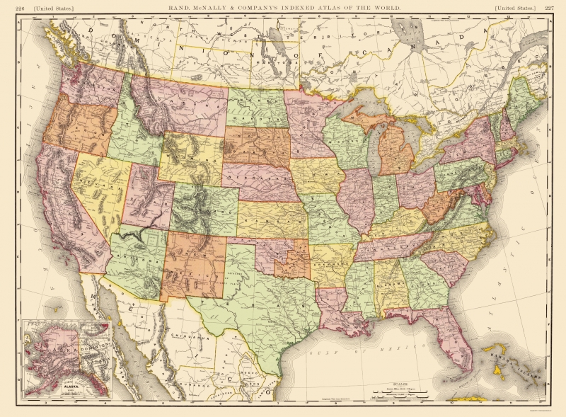Old State Map United States Of America 1897
