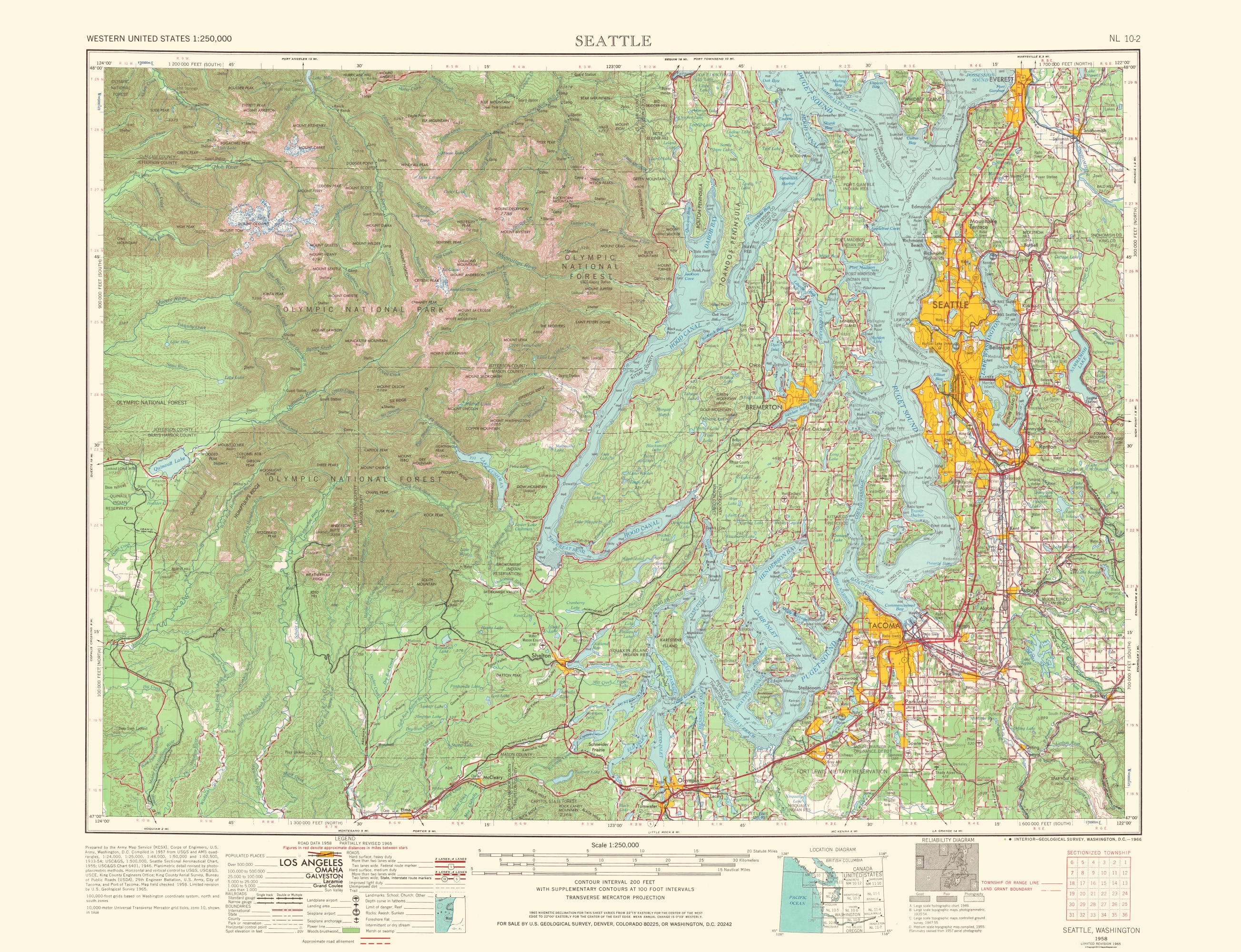 Old Topographical Map Seattle Washington 1966