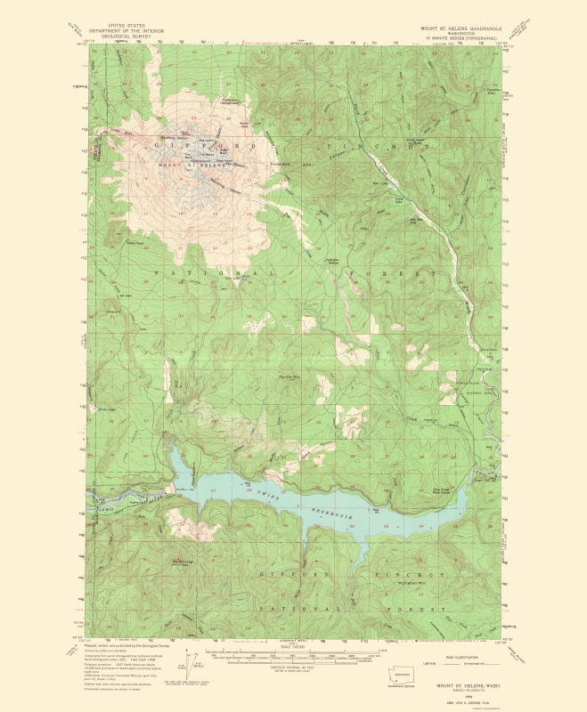 Old Topographical Map Mt St Helens Washington 1968