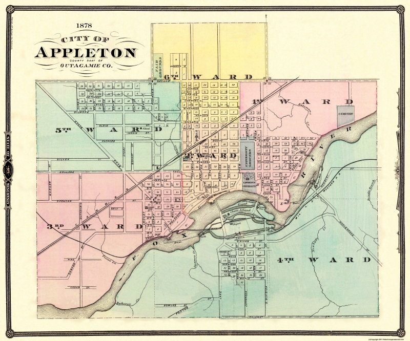 Old City Map Appleton Wisconsin 1878
