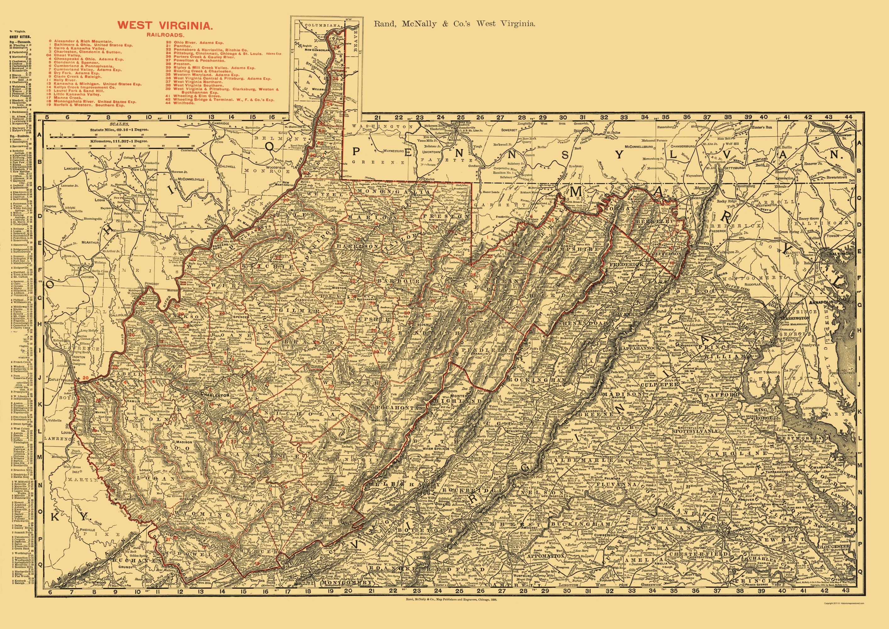 Old Railroad Map West Virginia Railroads 1898